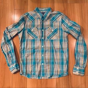 AMERICAN EAGLE blue long sleeve western shirt